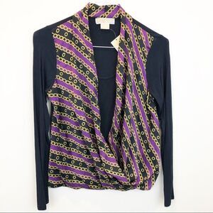 Michael Kors Faux Wrap Mixed Media Blue Top NWT